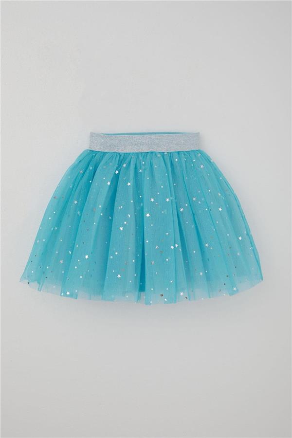 Girls' Tutu Skirt with Silver Star & Moon Pattern, Blue (Ages 5-10)