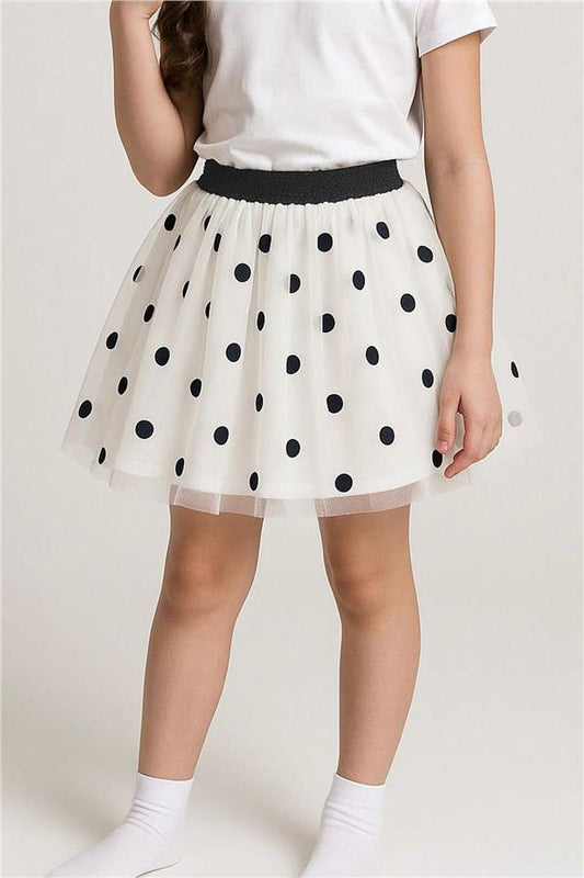 Girls' Tutu Skirt with Polka Dot Pattern, Glitter, Elastic Waist, White (Ages 5-10)