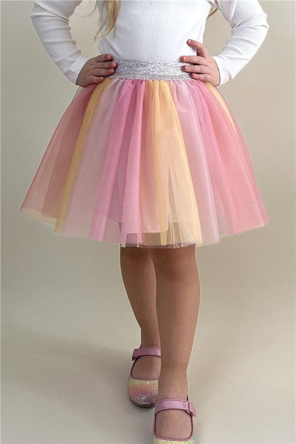 Girls' Tutu Skirt with Colorful Tulle and Mixed Colors (Ages 5-10)