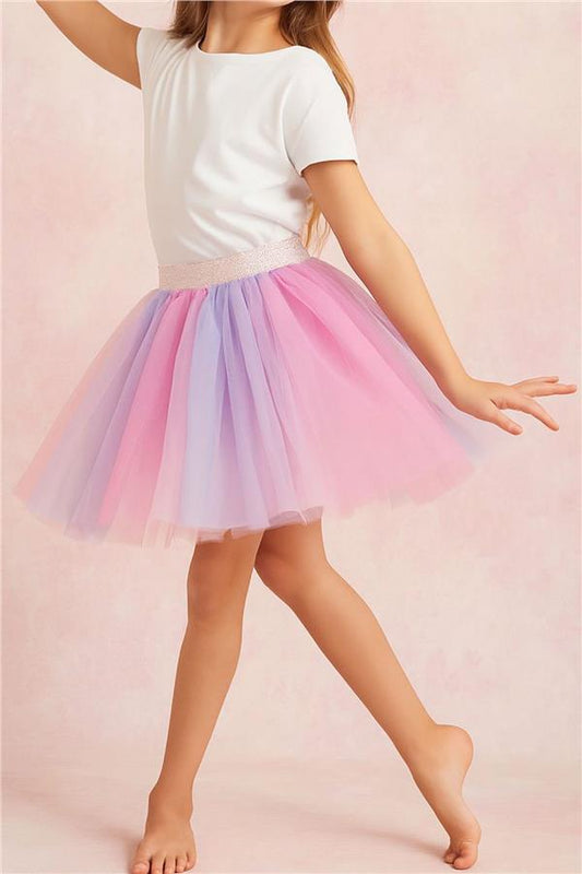 Girls' Tutu Skirt with Colorful Tulle and Mixed Colors (Ages 5-10)