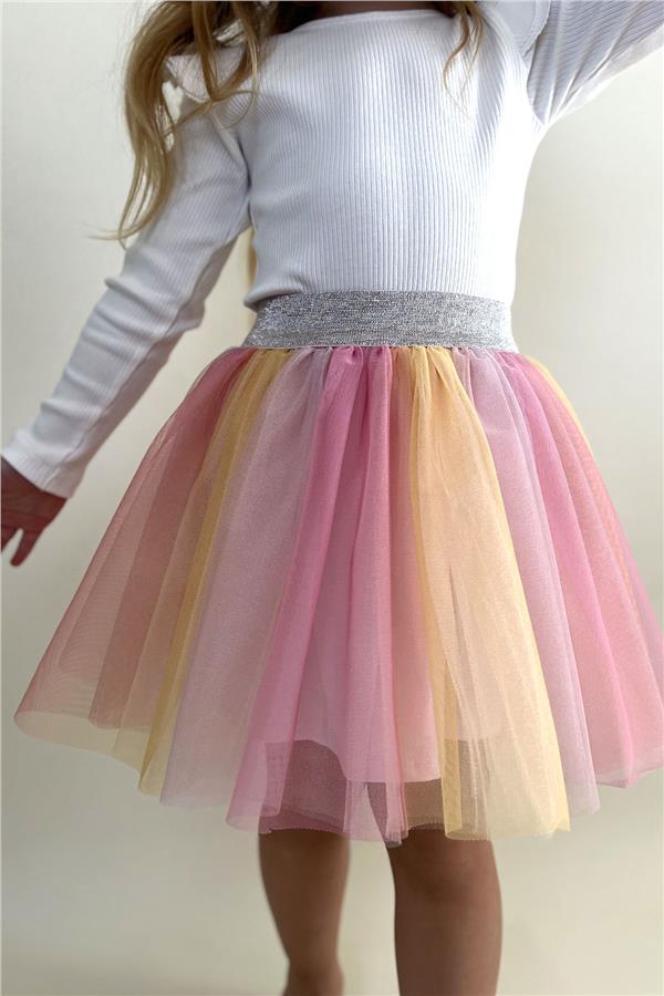 Girls' Tutu Skirt with Colorful Tulle and Mixed Colors (Ages 5-10)