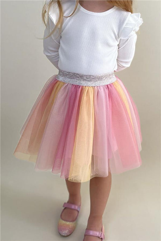 Girls' Tutu Skirt with Colorful Tulle and Mixed Colors (Ages 5-10)
