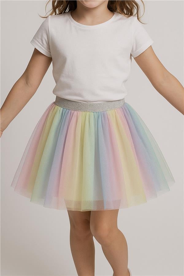 Girls' Tutu Skirt with Colorful Tulle and Mixed Colors (Ages 5-10)
