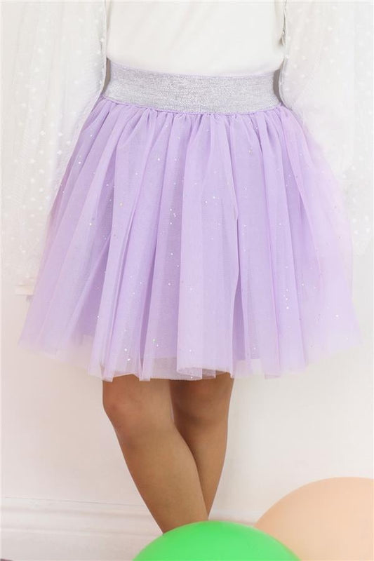 Girls' Tutu Skirt with Glitter and Elastic Waistband, Lilac (Ages 5-10)