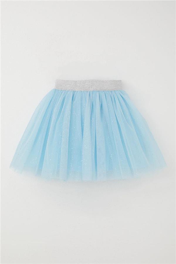 Girls' Glittery Tutu Skirt with Elastic Waistband, Light Blue (Ages 5-10)