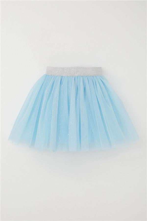 Girls' Glittery Tutu Skirt with Elastic Waistband, Light Blue (Ages 5-10)