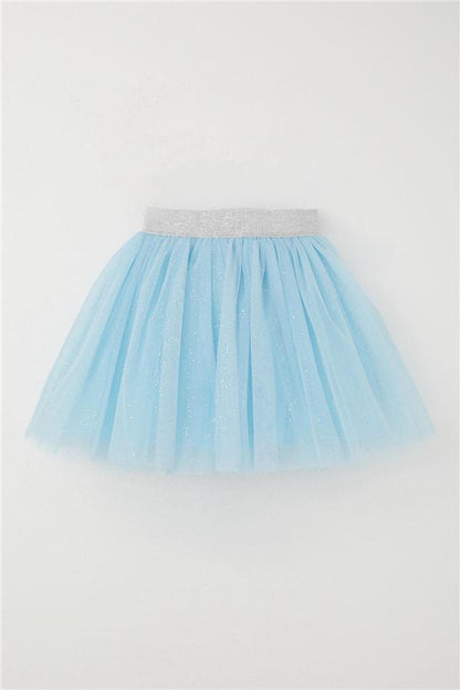 Girls' Glittery Tutu Skirt with Elastic Waistband, Light Blue (Ages 5-10)