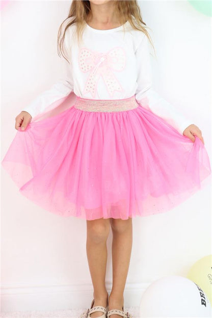 Girls' Pink Tutu Skirt with Glitter and Elastic Waistband (Ages 5-10)