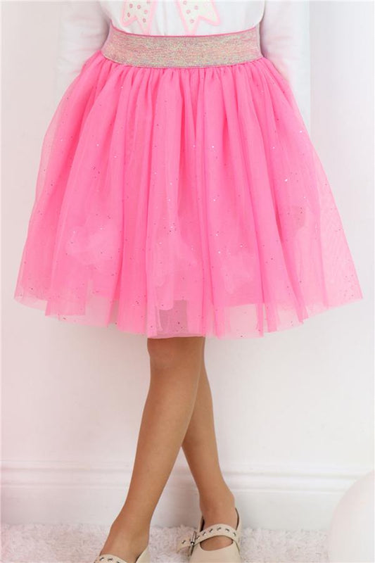 Girls' Pink Tutu Skirt with Glitter and Elastic Waistband (Ages 5-10)