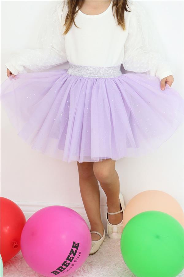 Girls' Tutu Skirt with Glitter and Elastic Waistband, Lilac (Ages 5-10)
