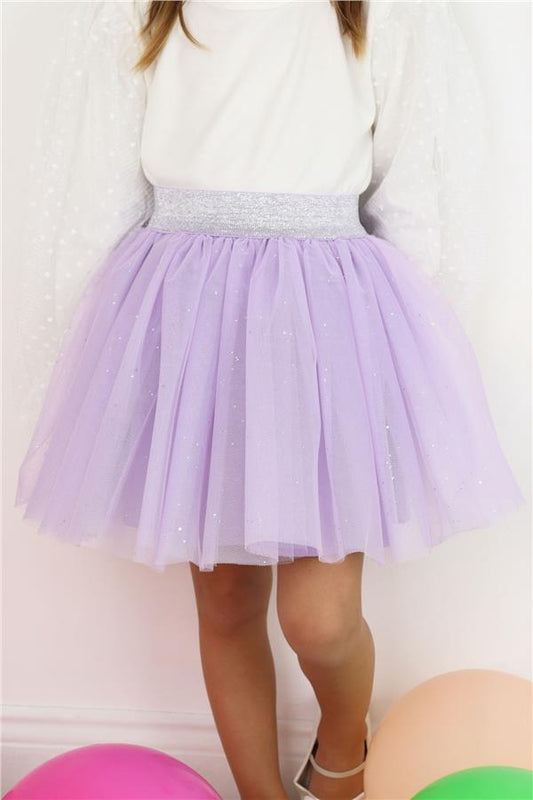 Girls' Tutu Skirt with Glitter and Elastic Waistband, Lilac (Ages 5-10)