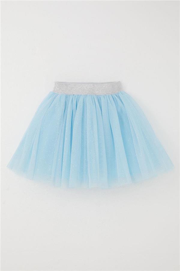 Girls' Glittery Tutu Skirt with Elastic Waistband, Light Blue (Ages 5-10)