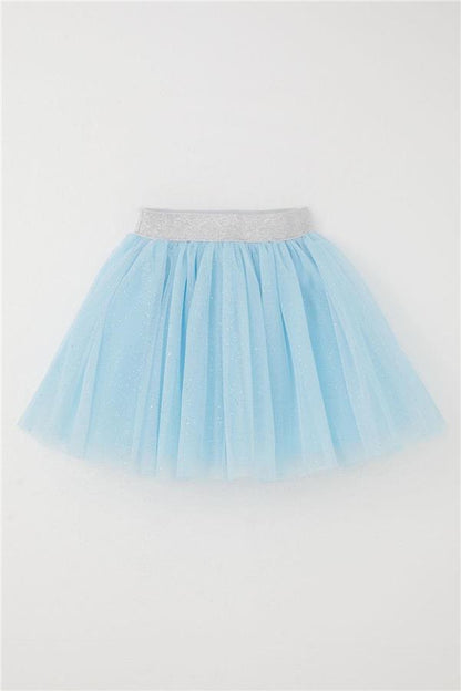 Girls' Glittery Tutu Skirt with Elastic Waistband, Light Blue (Ages 5-10)