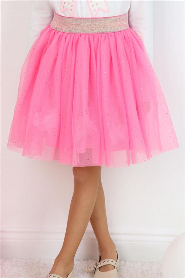 Girls' Pink Tutu Skirt with Glitter and Elastic Waistband (Ages 5-10)