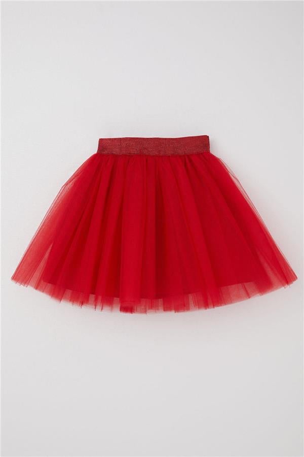 Girls' Glittery Tutu Skirt with Elastic Waistband, Red (Ages 5-10)