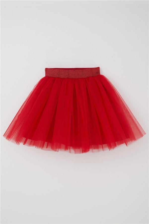 Girls' Glittery Tutu Skirt with Elastic Waistband, Red (Ages 5-10)