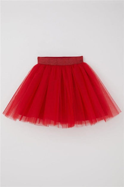 Girls' Glittery Tutu Skirt with Elastic Waistband, Red (Ages 5-10)