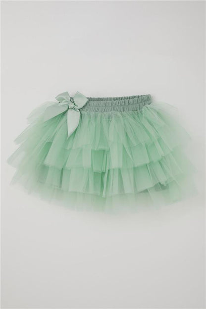 Girls' Tutu Skirt with Tulle Detail and Layered Bow Accessory, Aqua Green (Ages 4-8)