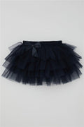 Girls' Tutu Skirt with Tulle Detail and Layered Bow Accessory, Navy Blue (Ages 4-8)