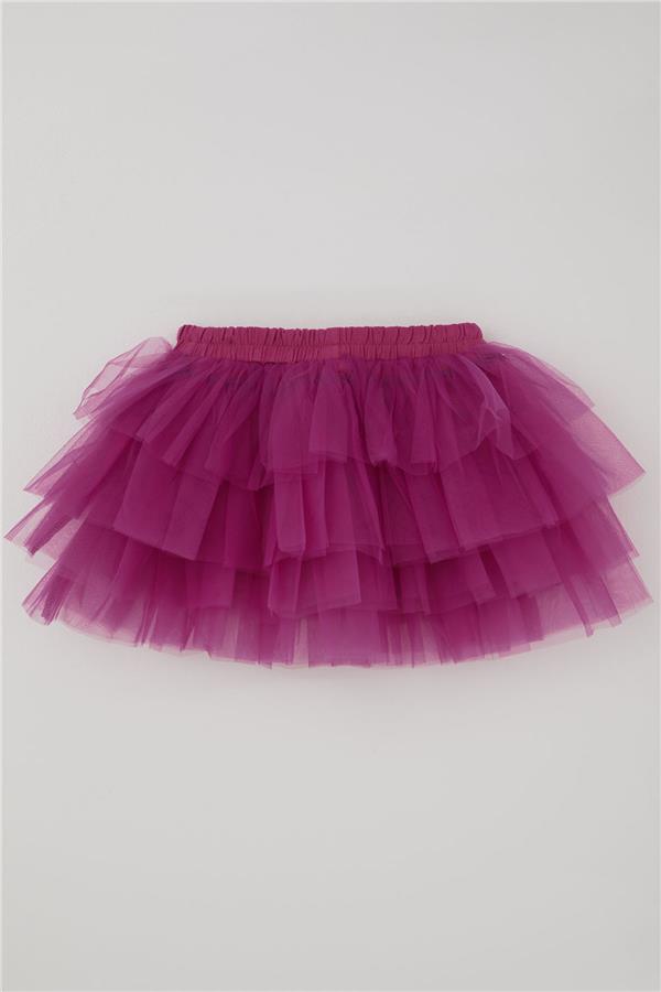 Girls' Tutu Skirt with Tulle Detail and Layered Bow Accessory, Fuchsia (Ages 4-8)