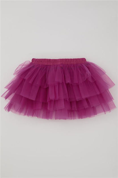 Girls' Tutu Skirt with Tulle Detail and Layered Bow Accessory, Fuchsia (Ages 4-8)