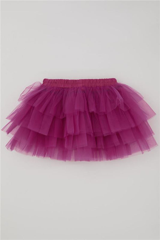 Girls' Tutu Skirt with Tulle Detail and Layered Bow Accessory, Fuchsia (Ages 4-8)