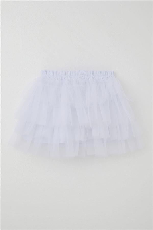 Girls' Tutu Skirt with Tulle Detail and Layered Bow Accessory, White (Ages 4-8)