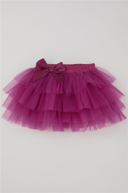 Girls' Tutu Skirt with Tulle Detail and Layered Bow Accessory, Fuchsia (Ages 4-8)