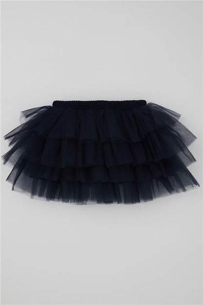 Girls' Tutu Skirt with Tulle Detail and Layered Bow Accessory, Navy Blue (Ages 4-8)