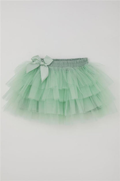 Girls' Tutu Skirt with Tulle Detail and Layered Bow Accessory, Aqua Green (Ages 4-8)