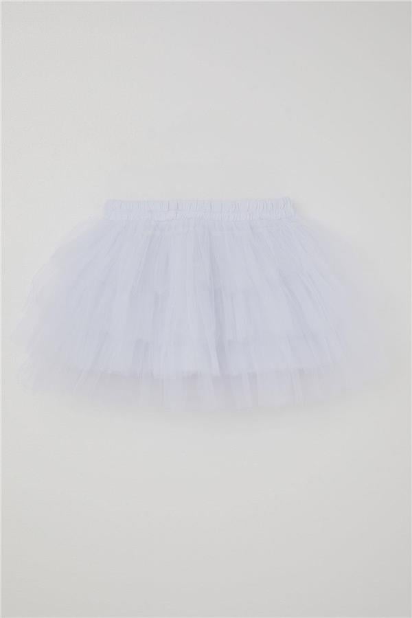 Girls' Tutu Skirt with Tulle Detail and Layered Bow Accessory, White (Ages 4-8)