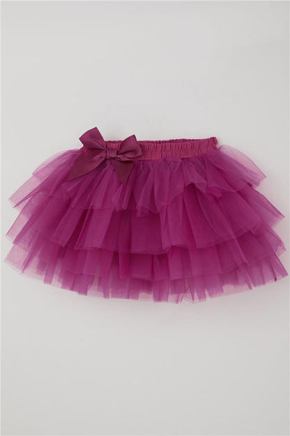 Girls' Tutu Skirt with Tulle Detail and Layered Bow Accessory, Fuchsia (Ages 4-8)