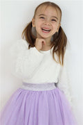 Girls' Long-Sleeved Blouse with Tulle Sleeves, Ecru (Ages 3-7)