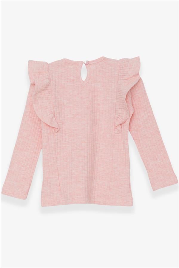 Baby Girl Long-Sleeved Blouse with Ruffled Shoulders, Salmon Melange (1.5-2 Years)
