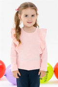 Baby Girl Long-Sleeved Blouse with Ruffled Shoulders, Salmon Melange (1.5-2 Years)