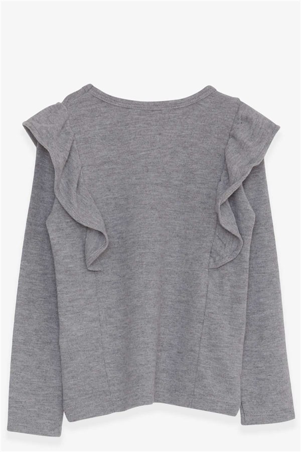 Girls' Long-Sleeved Blouse with Ruffled Shoulders, Grey (Ages 3-4)