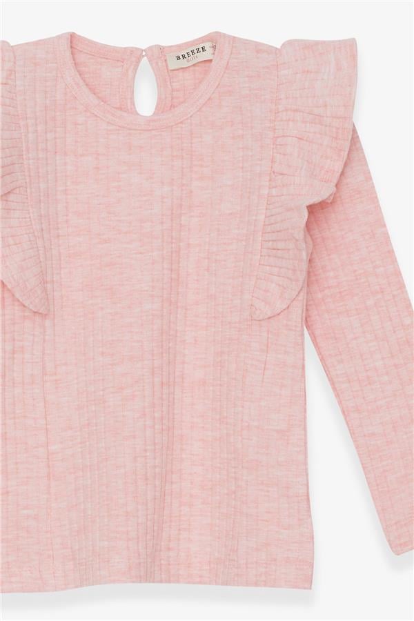 Baby Girl Long-Sleeved Blouse with Ruffled Shoulders, Salmon Melange (1.5-2 Years)
