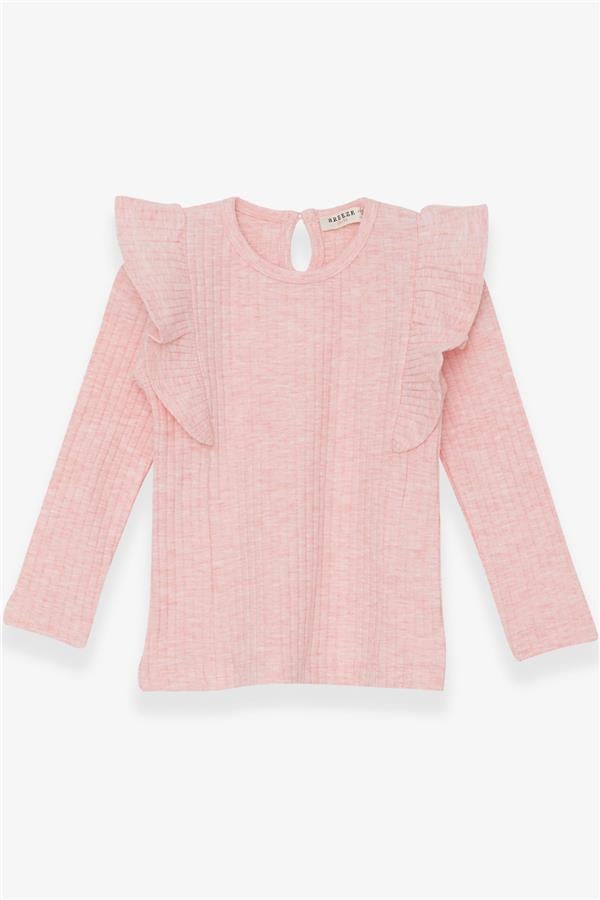 Baby Girl Long-Sleeved Blouse with Ruffled Shoulders, Salmon Melange (1.5-2 Years)