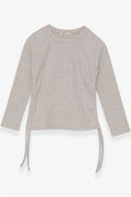 Girls' Long-Sleeved Blouse with Gathered Sides, Beige Melange (Ages 8-14)