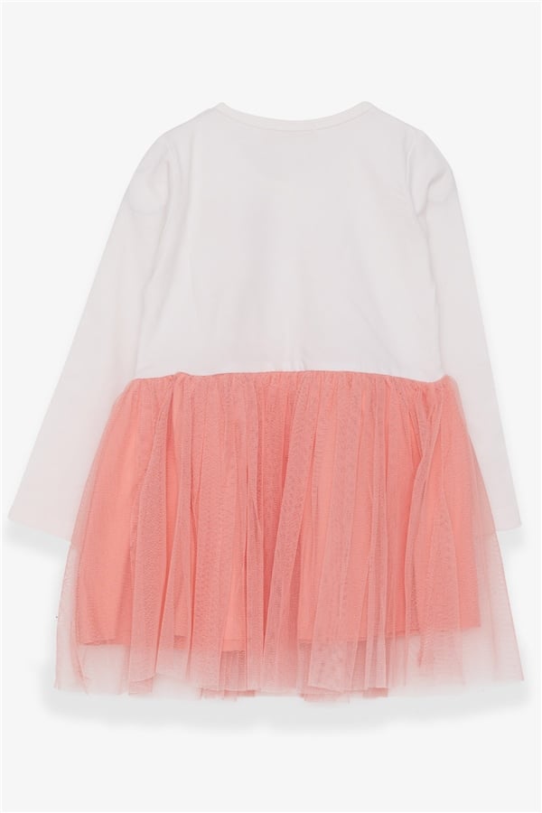 Girls' Long-Sleeved Dress with Teddy Bear Accessory, Ecru (Ages 3-4)