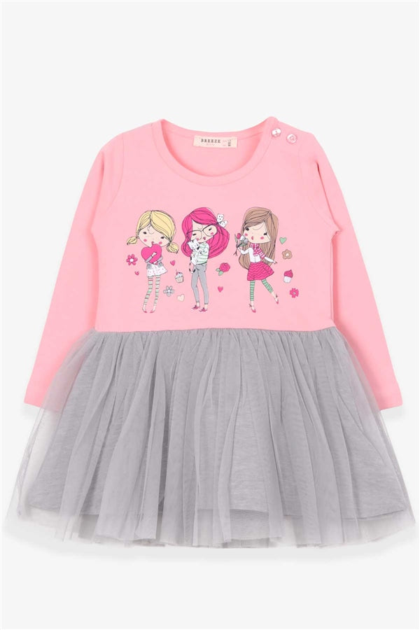 Baby Girl Long-Sleeved Dress, Printed Powder Pink (1.5-2 Years)
