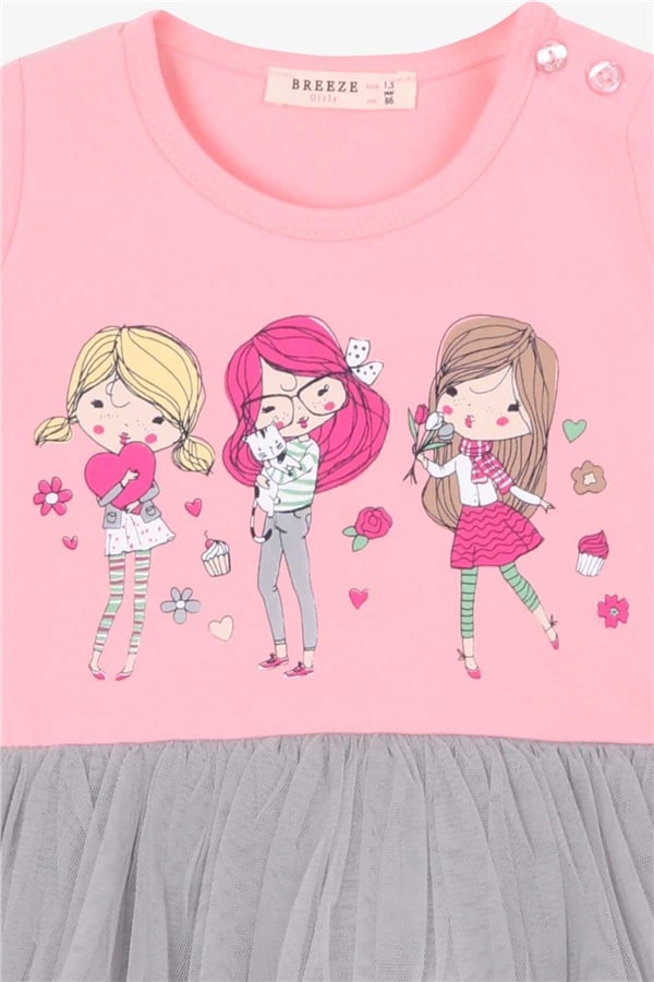 Baby Girl Long-Sleeved Dress, Printed Powder Pink (1.5-2 Years)