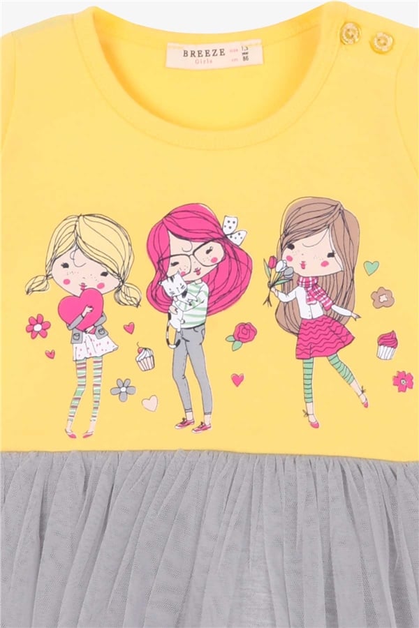 Baby Girl Long-Sleeved Dress, Printed, Yellow (1.5-2 Years)