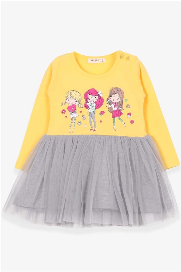 Baby Girl Long-Sleeved Dress, Printed, Yellow (1.5-2 Years)