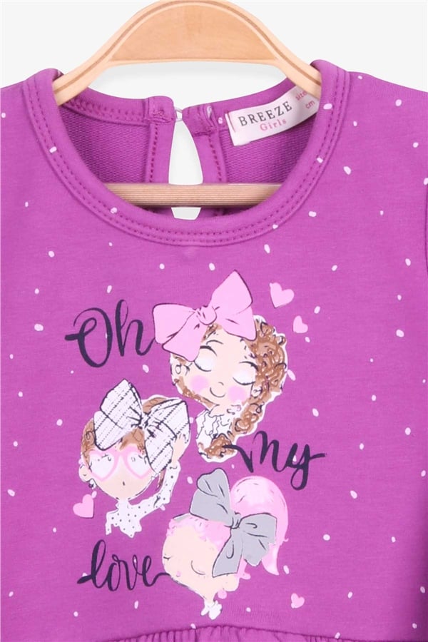 Baby Girl Long-Sleeved Dress with Baby Print Pattern, Purple (1-1.5 Years)