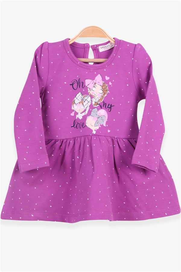 Baby Girl Long-Sleeved Dress with Baby Print Pattern, Purple (1-1.5 Years)