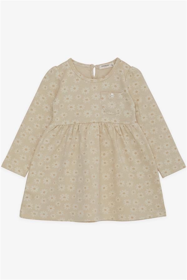Baby Girl Long-Sleeved Dress with Pockets, Floral Pattern, Cream (1.5 Years)