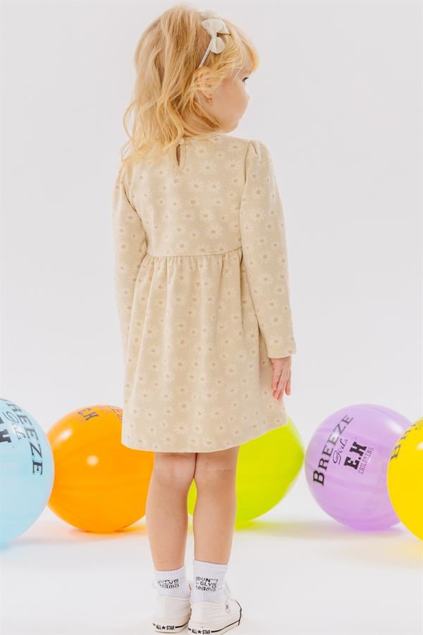 Baby Girl Long-Sleeved Dress with Pockets, Floral Pattern, Cream (1.5 Years)
