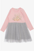 Baby Girl Long-Sleeved Dress with Floral Pattern and Cute Deer Print, Pink (1.5-2 Years)