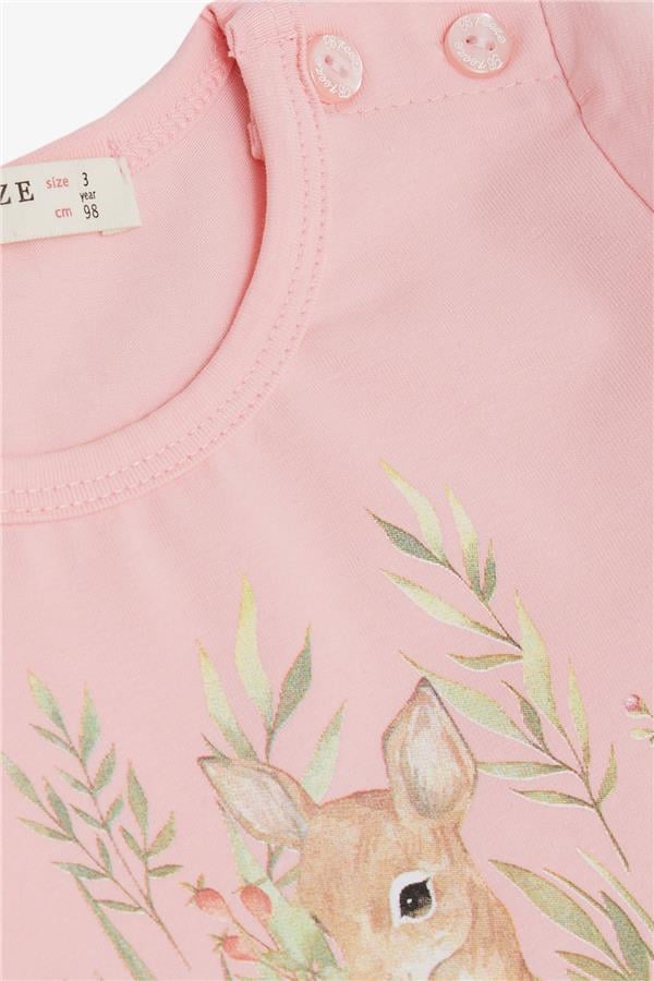 Baby Girl Long-Sleeved Dress with Floral Pattern and Cute Deer Print, Pink (1.5-2 Years)